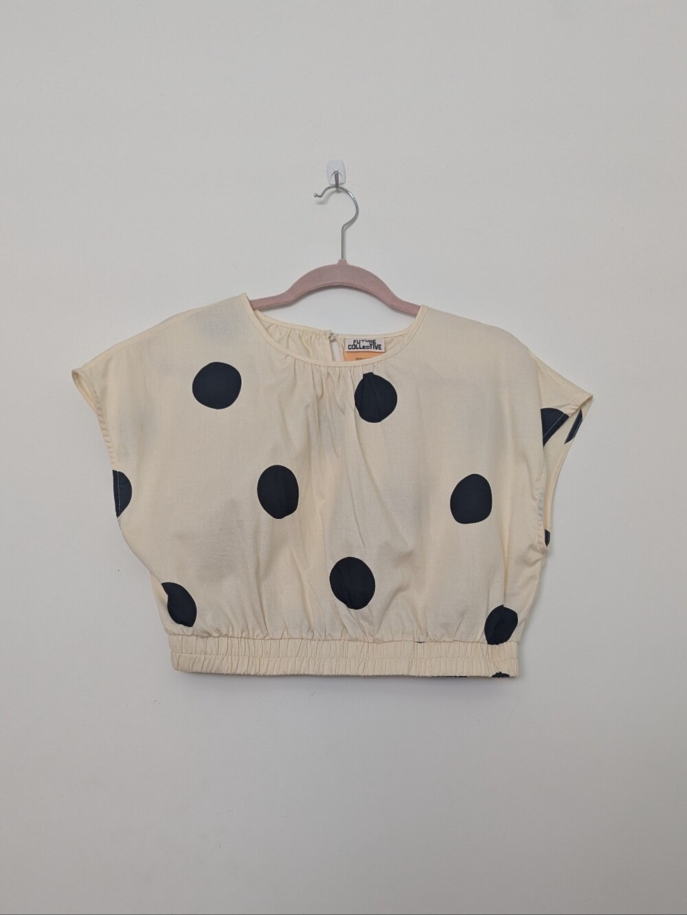 Future Colective for Target - Crop Top Cream with Large Black Polka Dots